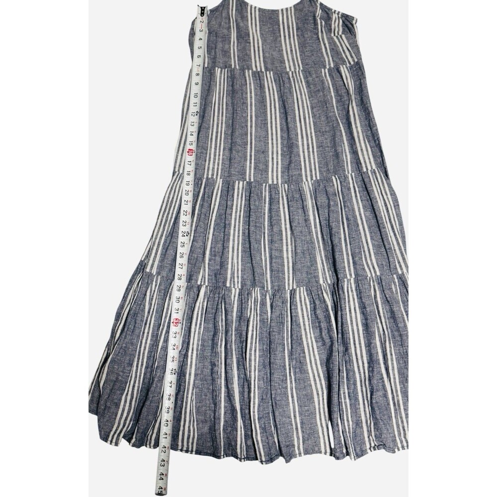 BeachLunchLounge Blue White Striped Linen Blend Tiered Maxi Dress Smocked Back M - Picture 7 of 7